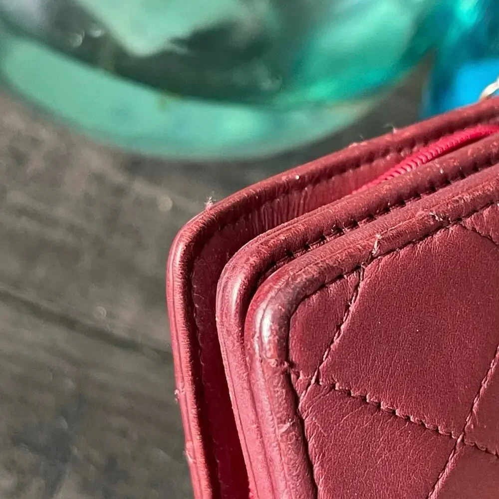 Chanel CC French Lambskin Wallet in a rare raspberry color COA Authentic